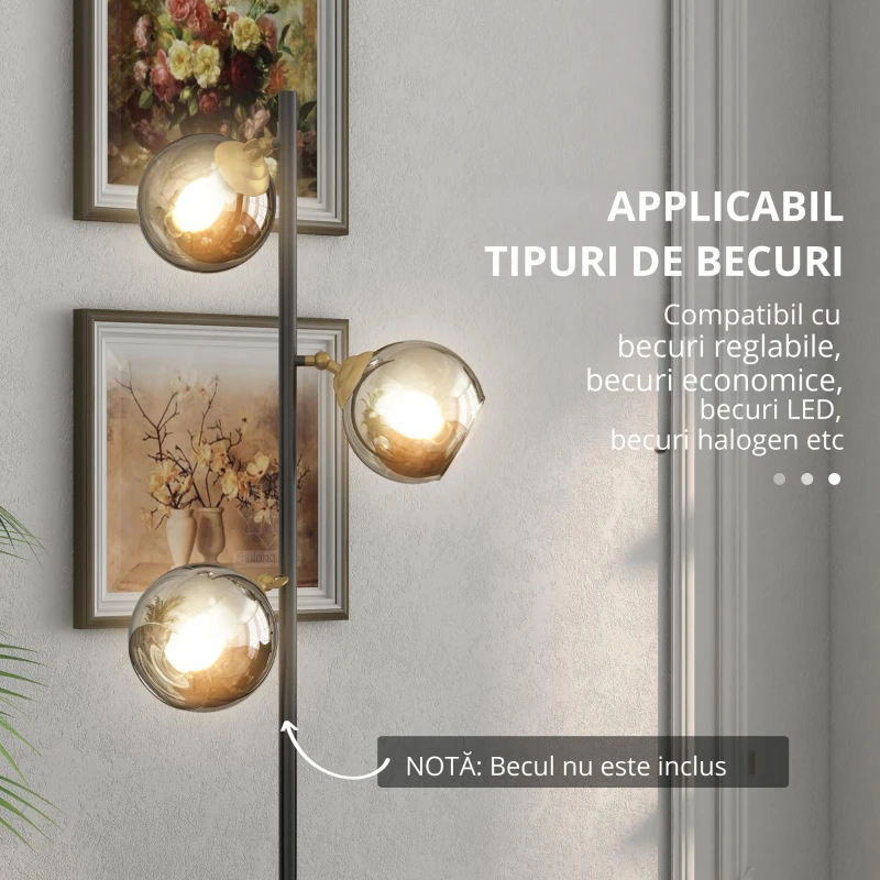 Homcom Lampa Podea cu 3 Lumini – Moderna cu Abajur Glob
