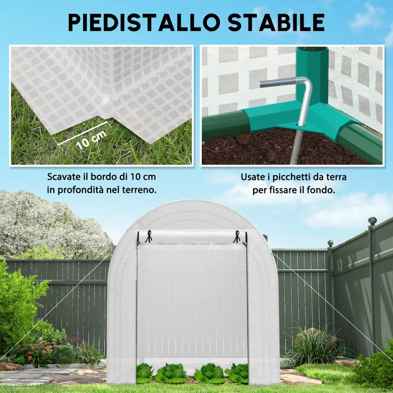 Outsunny Serra portatile con telaio in acciaio e copertura plastica 135 g/m², 1,8×1,8×2 m, Bianco