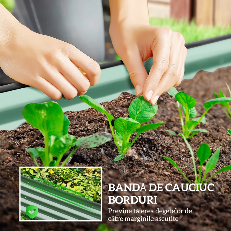 Outsunny Set de 2 Straturi de Grădină Modulară, Paturi Ridicate cu Margine din Cauciuc, Bază Deschisă, Straturi din Oțel Zincat pentru Plante Aromatice, Fructe, Legume și Flori, 135x90x30 cm, Verde