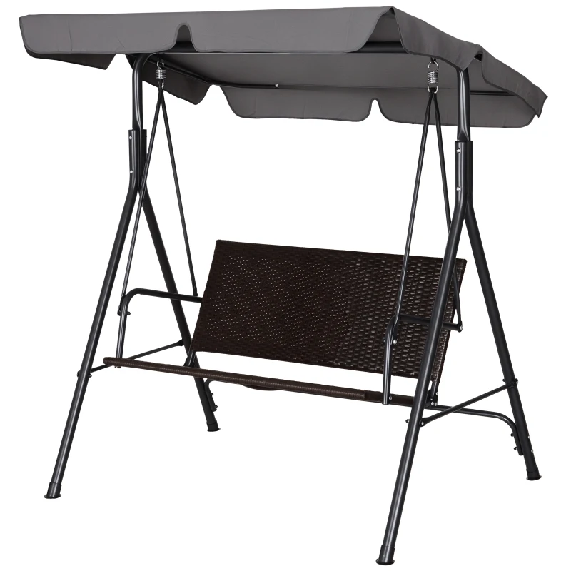 Outsunny Dondolo da Giardino 2 Posti con Tettuccio Regolabile, 140x110x151 cm, Marrone e Grigio