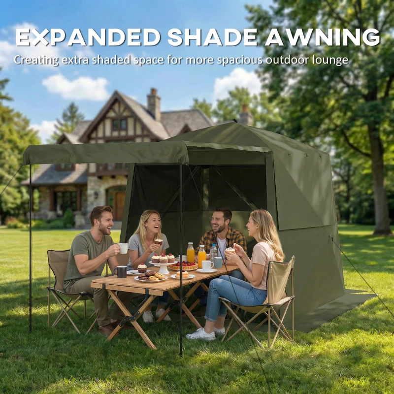 Outsunny Pawilon 2x2m Wodoodporny Stabilny Zimoodporny Pop-up Składany z 4 Ścianami, Siatkowanymi Oknami, Drzwiami UV 30+