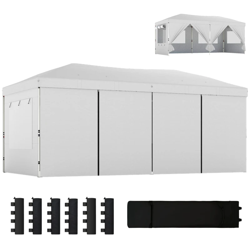 Outsunny 3 x 6 m Pop Up Canopy with UV50+ Protection Garden Gazebo with 6 Sidewalls, White