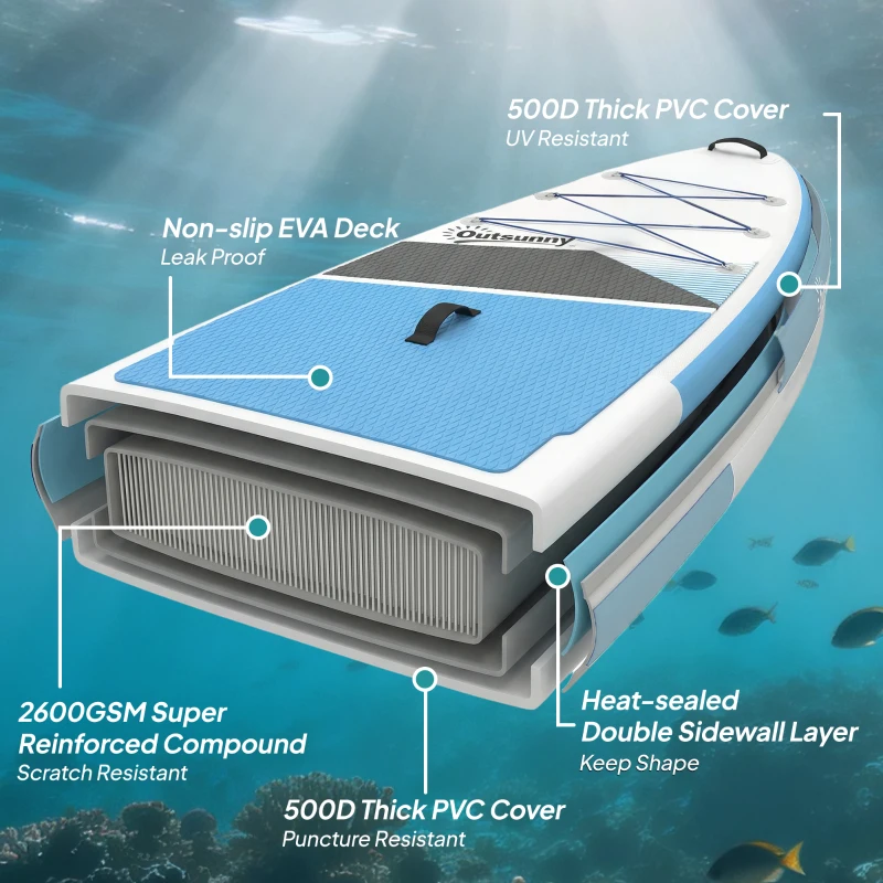 Outsunny Deska SUP Nadmuchiwana 320 cm Zestaw z Regulowanym Wiosłem Antypoślizgowym Deckiem EVA Smyczą Pompą
