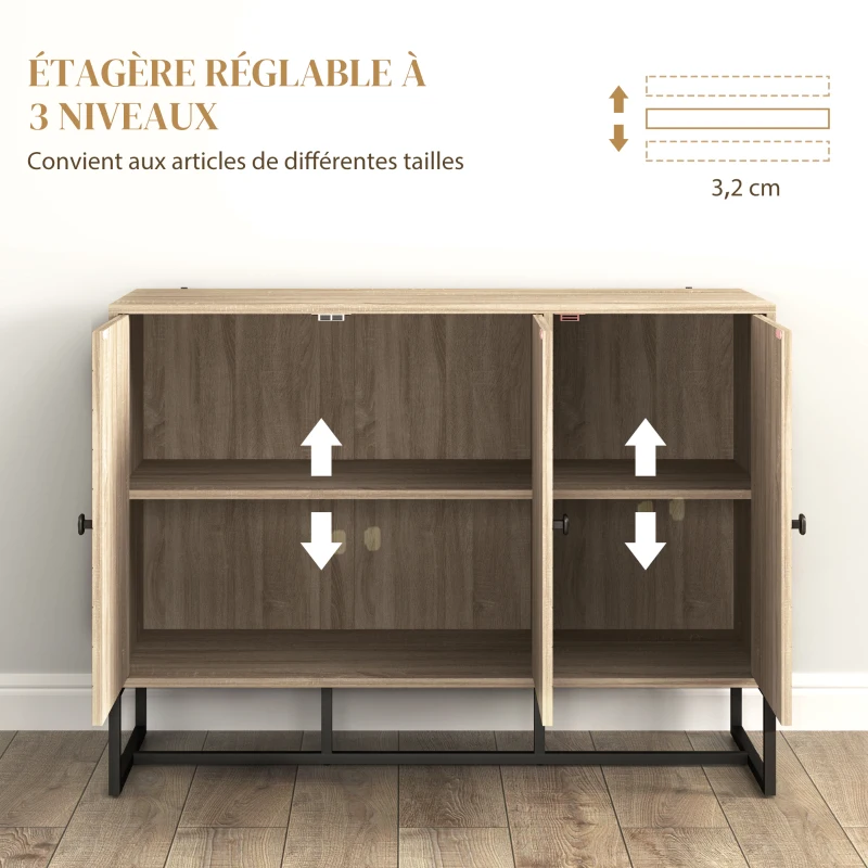 HOMCOM Buffet salon meuble de rangement armoire de cuisine avec placard 2 portes et étagères réglables 108 x 40 x 80 cm, chêne