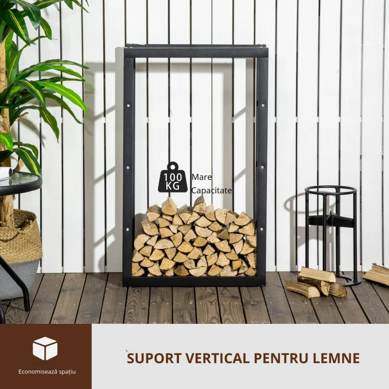HOMCOM Suport pentru lemn pentru casa si gradina din fier negru