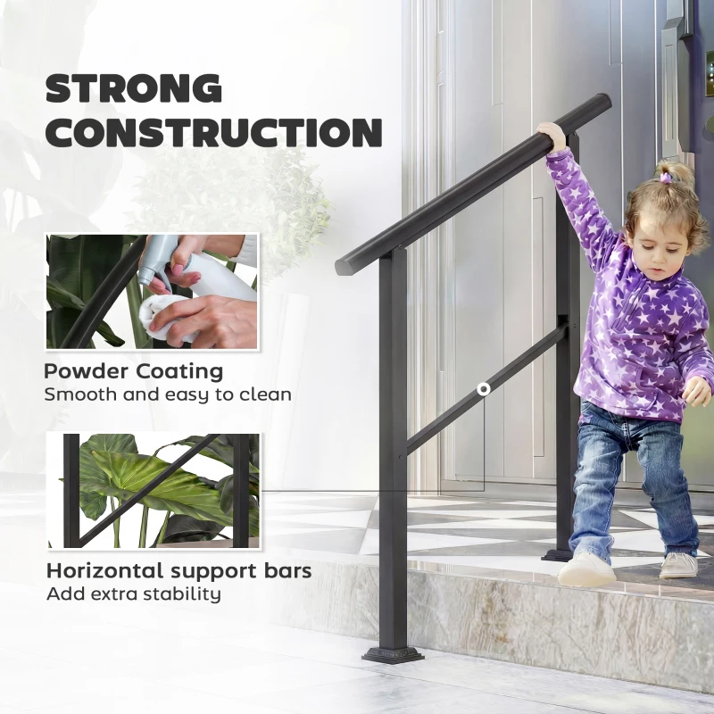 Outsunny Poręcz schodowa dla 2-3 stopni, 94 cm, regulacja kąta, wewnętrzne i zewnętrzne metalowe czarne