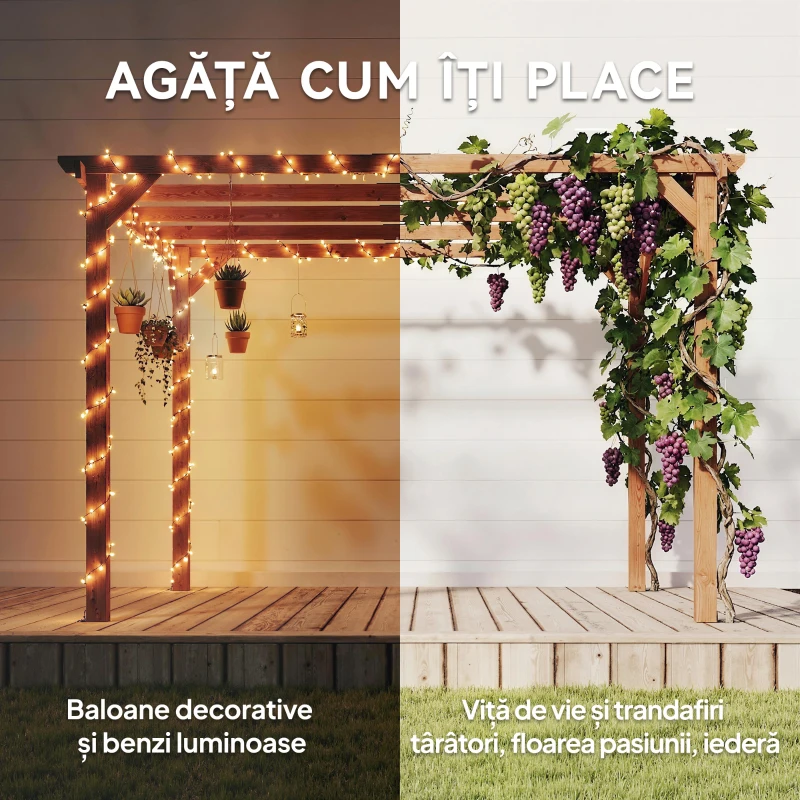 Outsunny Pergolă Gazebo 3x3 m din Lemn de Brad, Pergolă pentru Grădină cu Suporturi Triunghiulare și 5 Grinzi pentru Plante Cățărătoare, Pergolă din Lemn pentru Exterior, Patio, Terasă, Aspect Lemn de Arțar