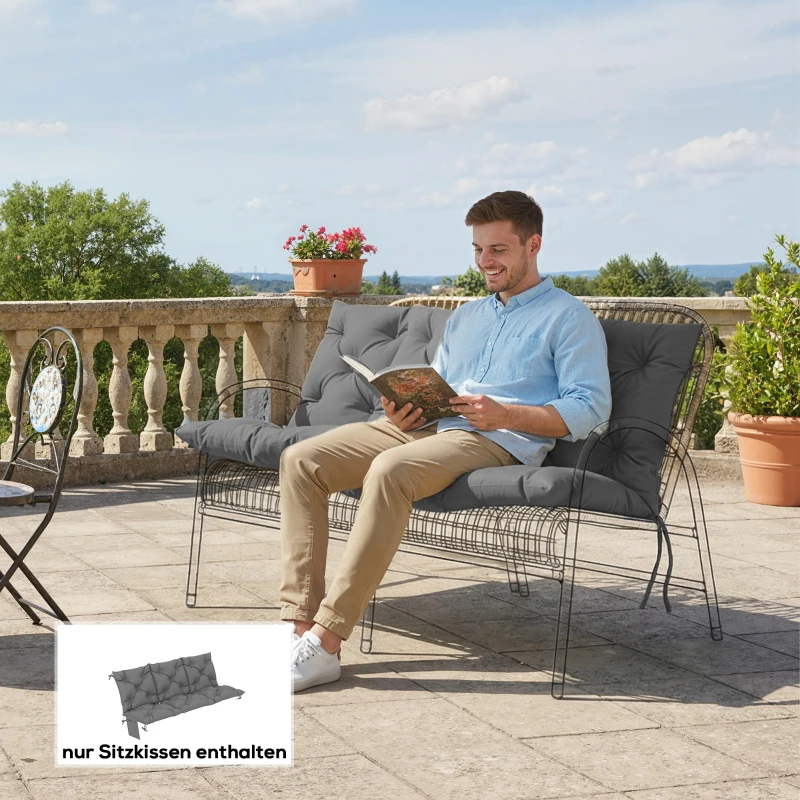 Outsunny Pernă bancă hidrofugă antiderapantă, perniță pentru leagăn exterior cu spătar & fixări 150 x 100 cm gri închis