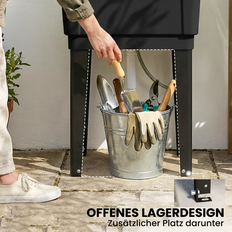 Outsunny Draagbare kampeerwastafel met zeepdispenser, kraan, water- en afvoerslang, zwart