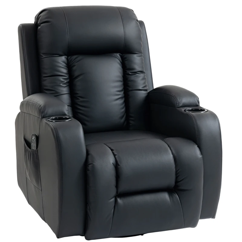 HOMCOM Fauteuil inclinable de massage et chauffage, fauteuil de relaxation, dossier réglable, pivotant 360°, 82x99x103cm, noir
