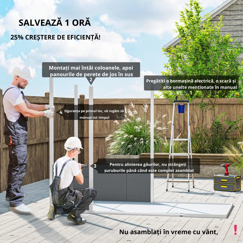 Outsunny Căsuță de Grădină din Rășină cu Podea, 2 Uși Blocabile, Fereastră, 2,4 x 1,3 m, Gri(m-9)