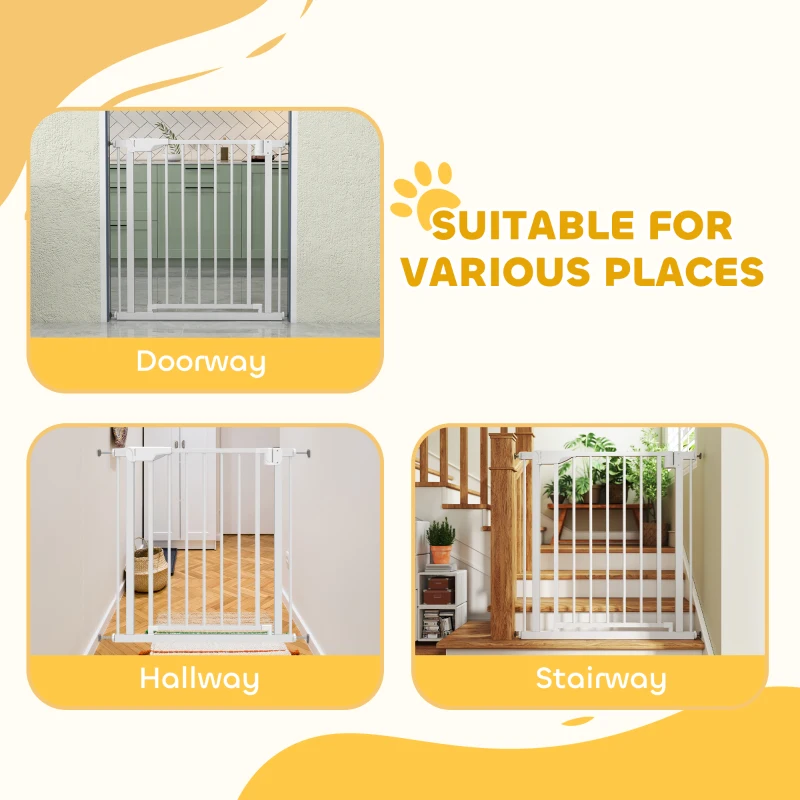 PawHut Baby Gate, Pet Safety Gate Pressure Fit, 76-82cm Wide with Two-Way Open, One-Hand Opening