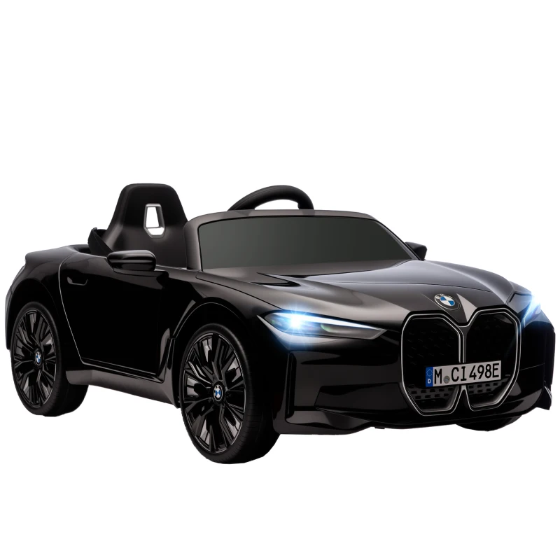 HOMCOM Carro Elétrico para Crianças BMW i4 12V com Controlo Remoto Música MP3 Ecrã Luzes e Cinto de Segurança 115x67x45 cm Preto
