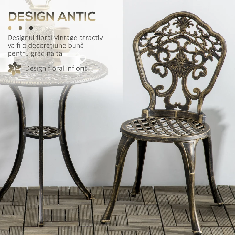 Outsunny Set de Exterior 3 Piese din Aluminiu cu 2 Scaune de Grădină și Masă Rotundă cu Orificiu pentru Umbrelă, Bronz