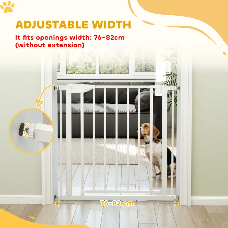 PawHut Baby Gate, Pet Safety Gate Pressure Fit, 76-82cm Wide with Two-Way Open, One-Hand Opening