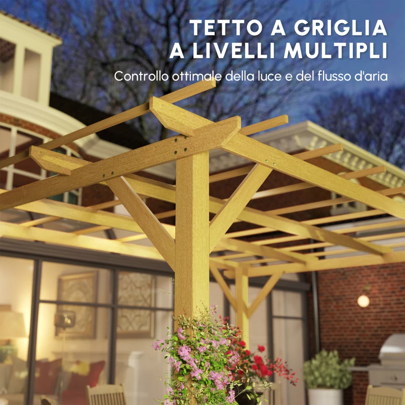 Outsunny Pergola da Giardino 3 x 4 m in Legno per Piante Rampicanti, Pergola da Esterno, Legno Naturale