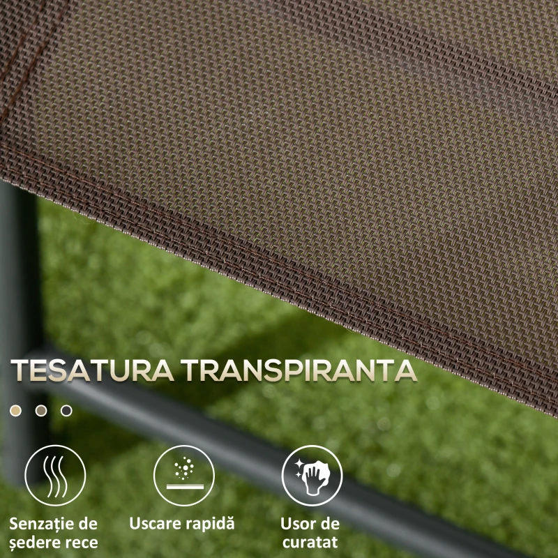 Outsunny Set de Grădină 3 Piese cu 2 Scaune Pliabile și Masă Rotundă, Set Mobilier de Exterior din Metal și Sticlă, Maro