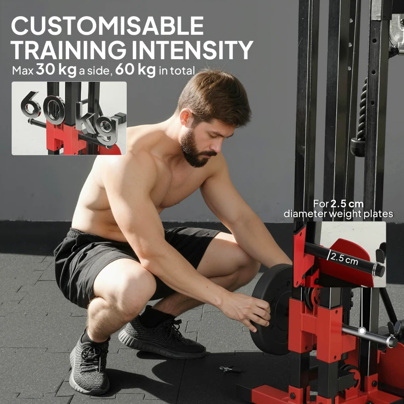 SPORTNOW Power Tower with Lat Pull Down Machine, Pull Up Bar, Dip Station, Adjustable Height Power Pack for Home Gym