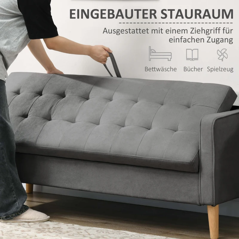 HOMCOM 3 Sitzer Sofa, Couch mit Stauraum, Holzbeine, Gepolsterter Polstersofa mit Samtoptik für Wohnzimmer, Schlafzimmer, 166,5 x 62 x 82 cm, Grau