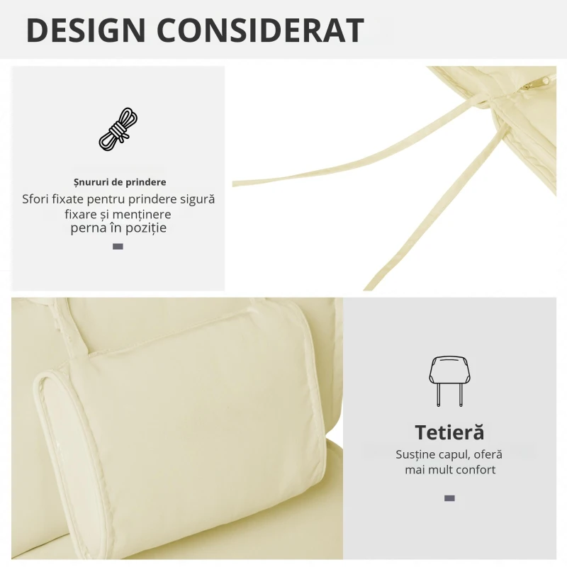 Outsunny Saltea pentru Sezlong Scaun pentru Soare de Gradina, Alb,Crem,198x53x5cm