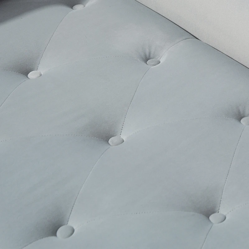 HOMCOM Șezlong cu husă capitonată din catifea gri, din lemn masiv și spumă, 146x61x82.5 cm