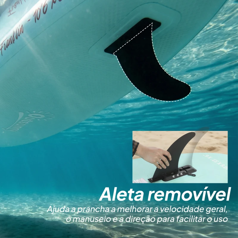 Outsunny Prancha de Paddle Surf Insuflável 320 cm com Superfície Antiderrapante Remo de Alumínio Ajustável Quilha Bomba e Mochila