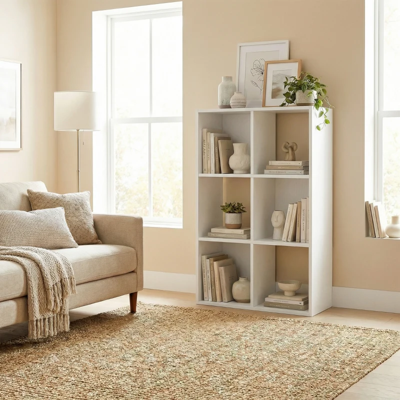 HOMCOM Industrial Style Storage Shelf, Bookcase, Bookshelf with 6 Compartments, Freestanding Shelving Unit for Living Room