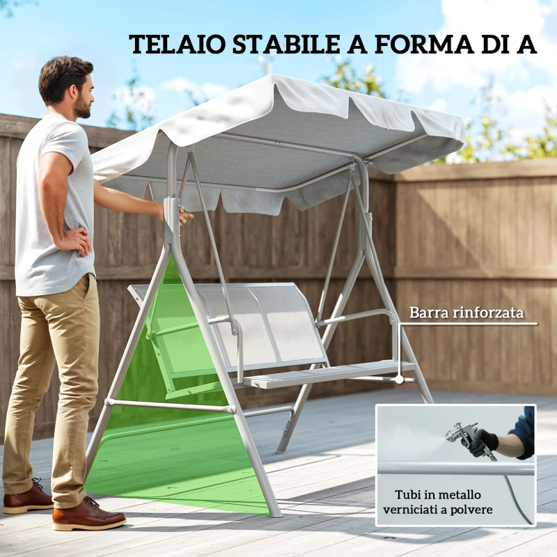 Outsunny Dondolo da Giardino 3 Posti con Tetto Parasole Rimovibile, 171x108x154 cm, Grigio Chiaro