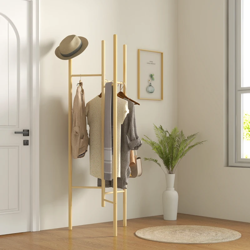 HOMCOM Kleiderständer, platzsparend, 5 kg Belastung, 62x52,5x160cm, Natur