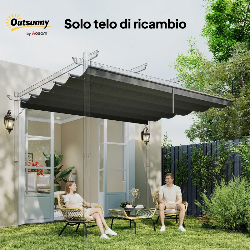 Outsunny Tettuccio di Ricambio per Gazebo da Giardino 3x3 m con 10 Fori, Copertura in Poliestere, Grigio