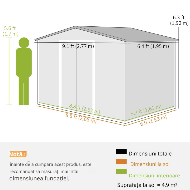 Outsunny Magazie de gradina 277 x 195 x 192cm cu usi glisante duble, 4 orificii de aerisire, din otel durabil, verde(m-3)