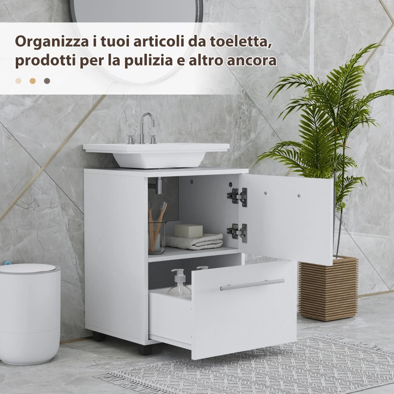 HOMCOM Mobile Sottolavabo Moderno Salvaspazio Con Cassetto, 41.5x35.5x59 cm, Bianco