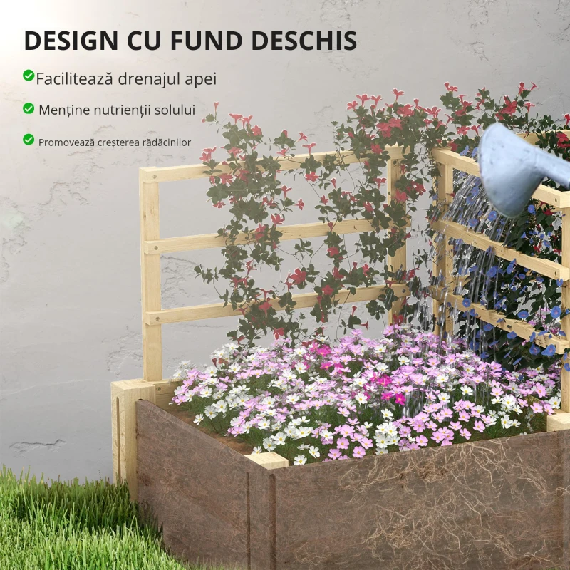 Outsunny Jardinieră Înălțată din Lemn cu 3 Suporturi pentru Plante, 119x62,5x64 cm, Natural