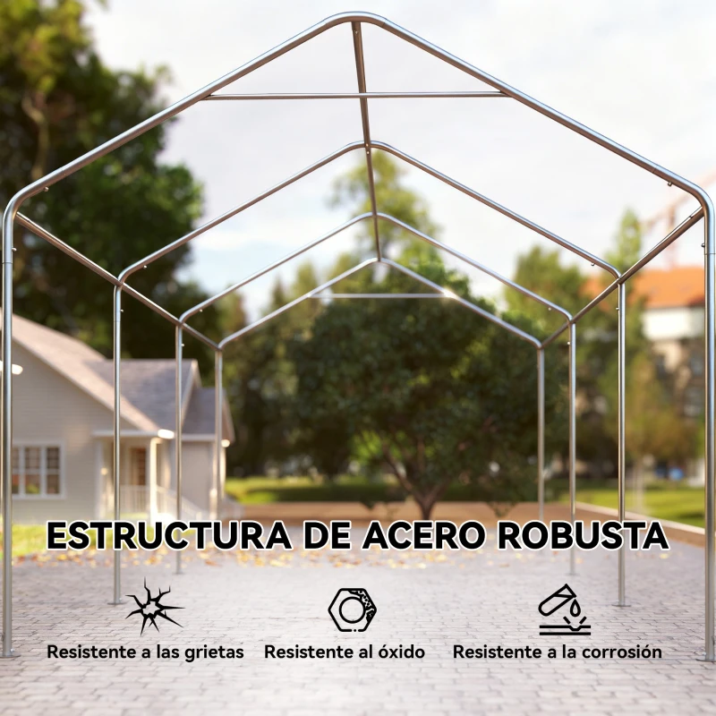 Outsunny Carpa Garaje de Exterior 3x6 m con Tejido PE Resistente Estructura de Acero y Paredes Desmontables Gris Oscuro