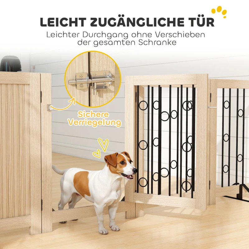 PawHut Freistehendes Haustiertor, Hundegitter mit Tür, 4 Paneele, für Flur, Treppe, Türrahmen, MDF, Stahl