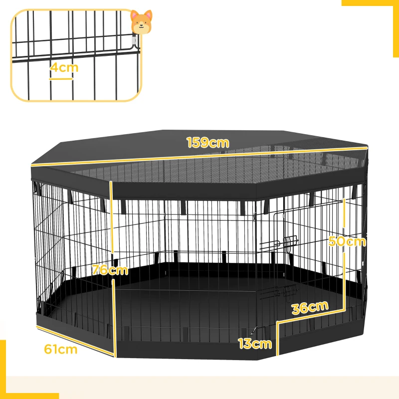 PawHut Welpenauslauf, 76 cm hoch/ca. 2,5 m², 8 Paneele, Bodenplane, Kombi-Dachplane