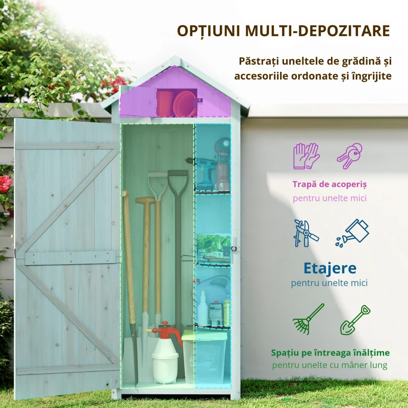 Outsunny Magazie de Gradina pentru Scule din Lemn Impermeabila, 77x54,2x179cm,Albastru
