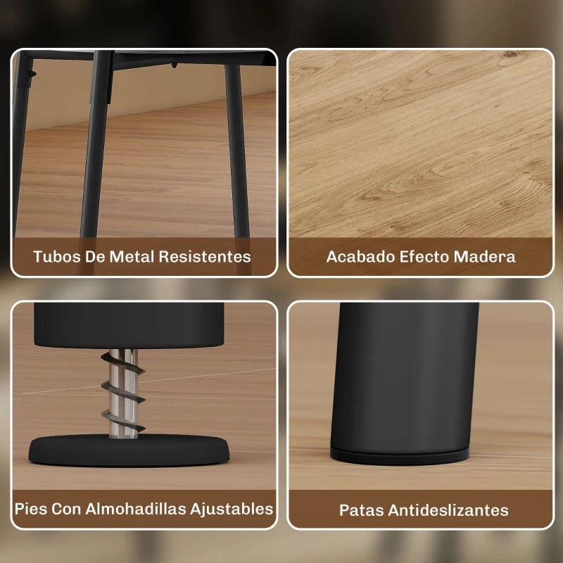HOMCOM Juego de Mesa y 4 Sillas de Comedor Redonda Estilo Industrial Marco Metálico para Espacios Pequeños Salón Natural
