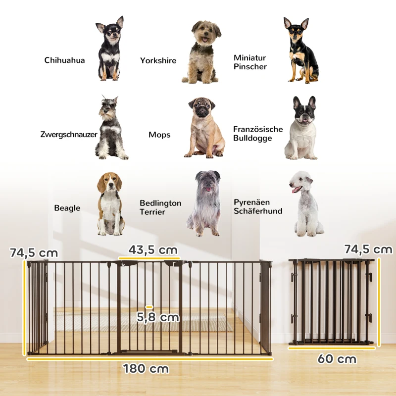 PawHut 2-in-1 Absperrgitter, Haustier-Laufstall, Sicherheitstor, faltbar, Metall, 300 x 3 x 74,5 cm, Schwarz(m-3)