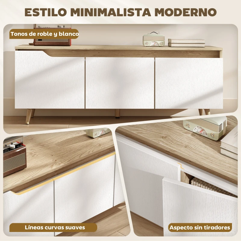 HOMCOM Mesa de TV para Salón con 3 Puertas para Televisión de 55 Pulgadas Estilo Moderno 120x35x45,5 cm Roble y Blanco