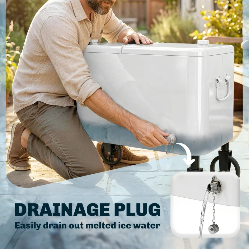 Outsunny Carrello frigo 56 L con ruote e apribottiglie, 75x35x120 cm, Bianco