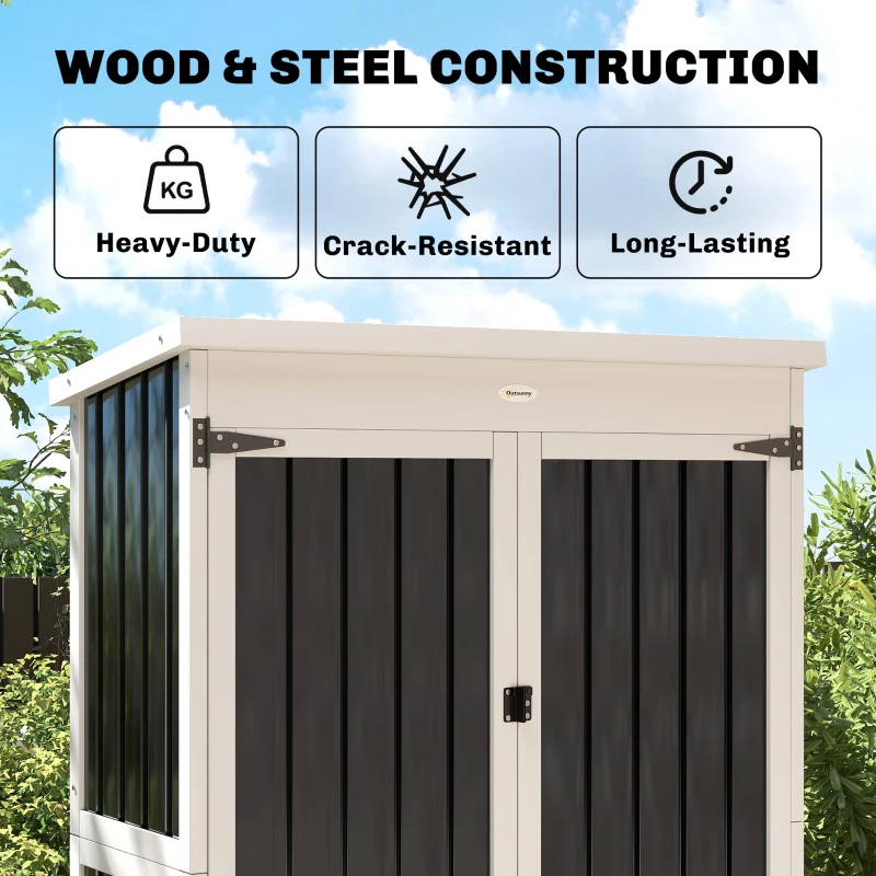 Outsunny Outdoor Storage Cabinet with Removable Shelves, Garden Tool Shed with Asphalt Roof, White and Black