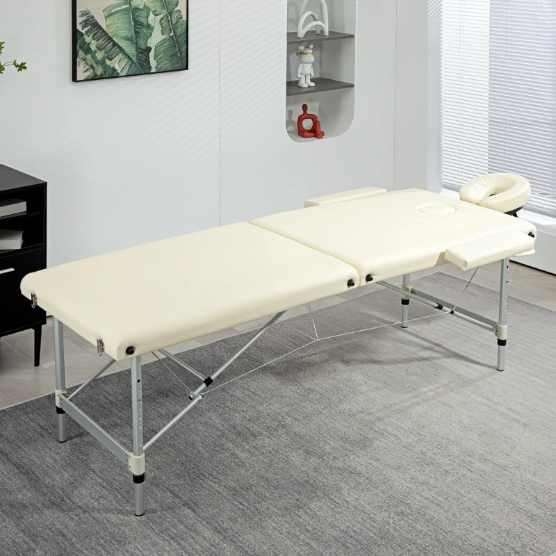 HOMCOM Table de massage pliable portable + housse de transport charge max. 225 Kg hauteur réglable 210 x 90 cm crème