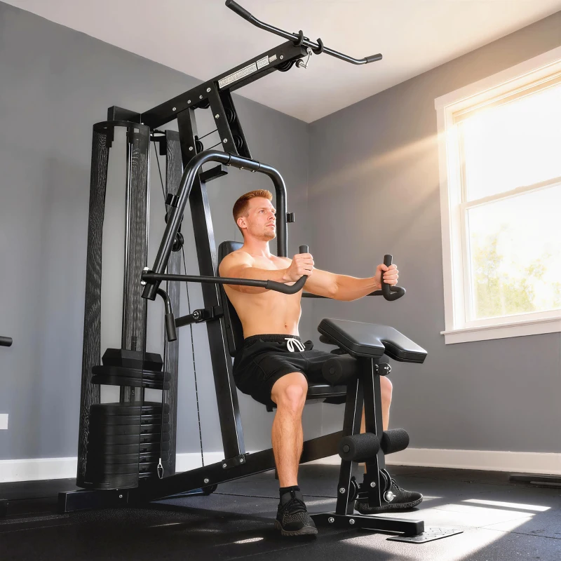 SPORTNOW Multi Gym with Adjustable Seat and Back, All in One Home Gym Machine with 45kg Weight Stack for Full Body Strength Training