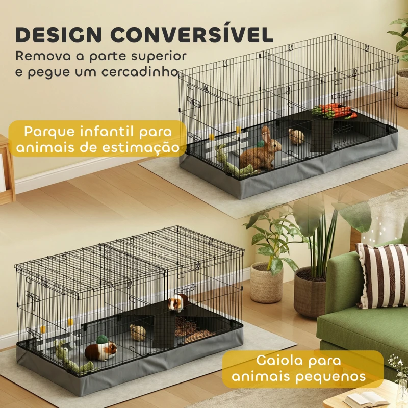 PawHut Gaiola para Animais Pequenos Gaiola para Roedores Coelhos com Tampa Amovível Recinto para Cobaias Ouriços 121x61x61 cm Preto