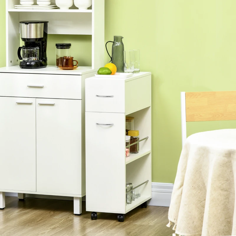 HOMCOM Chariot de cuisine avec 1 tiroir et 2 étagères ouvertes sur roulettes pour 25 x 50 x 85 cm Blanc(m-10)