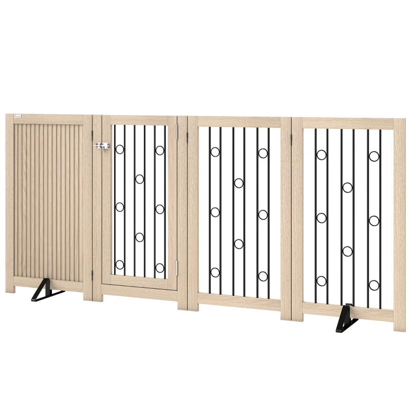 PawHut Freistehendes Haustiertor, Hundegitter mit Tür, 4 Paneele, für Flur, Treppe, Türrahmen, MDF, Stahl