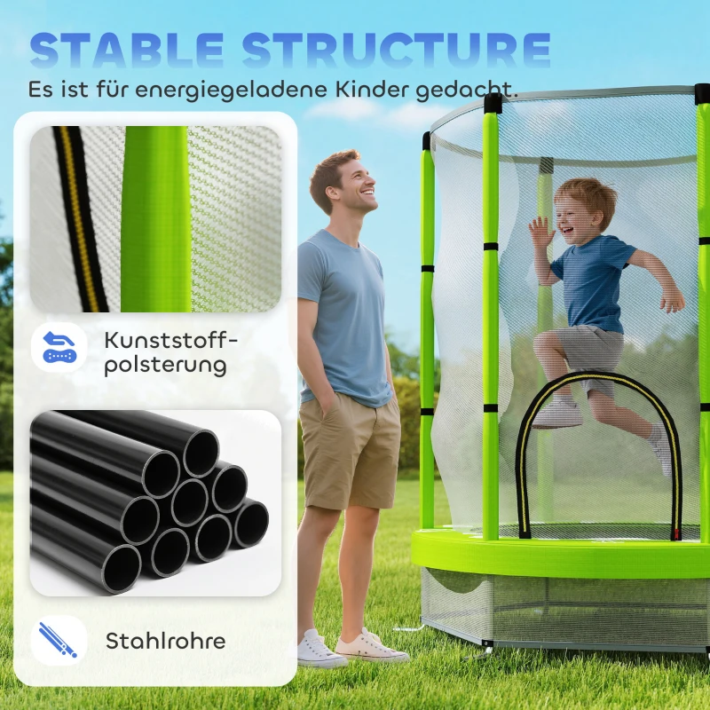AIYAPLAY Kindertrampolin mit Sicherheitsnetz, für den Innen- und Außenbereich, 3-6 Jahre, Grün