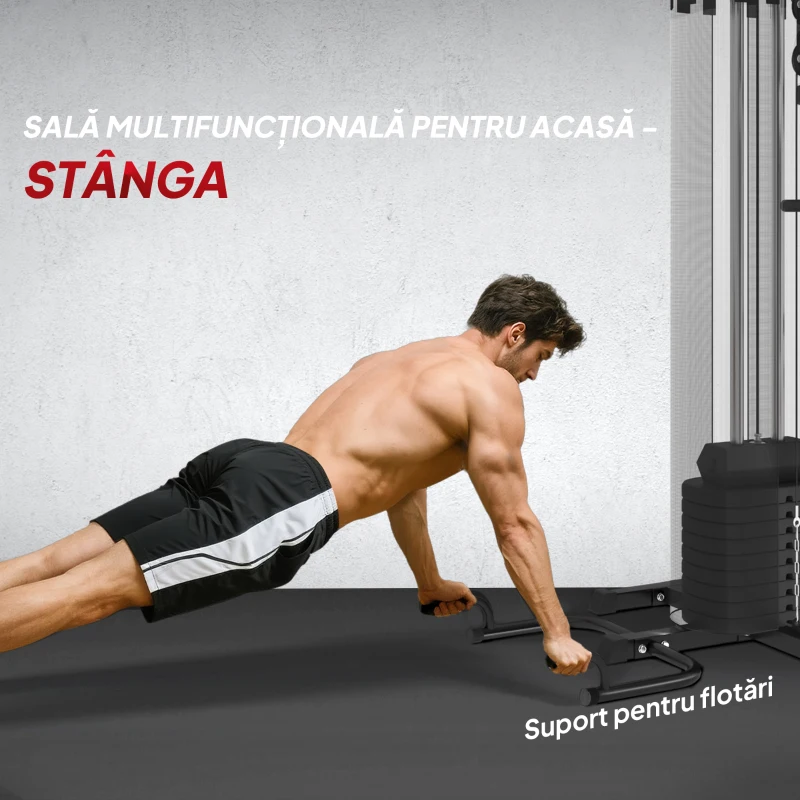 SPORTNOW Stație Fitness Multifuncțională pentru Antrenamentul Corpului, din Oțel și PU, 225x175x200 cm, Neagră