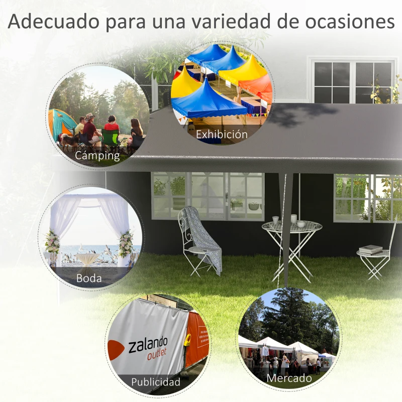 Outsunny Carpa de Jardín 6x3m con 4 Paredes Laterales 2 Ventanas Visibles Cenador Gazebo de Exterior para Fiestas Eventos Gris